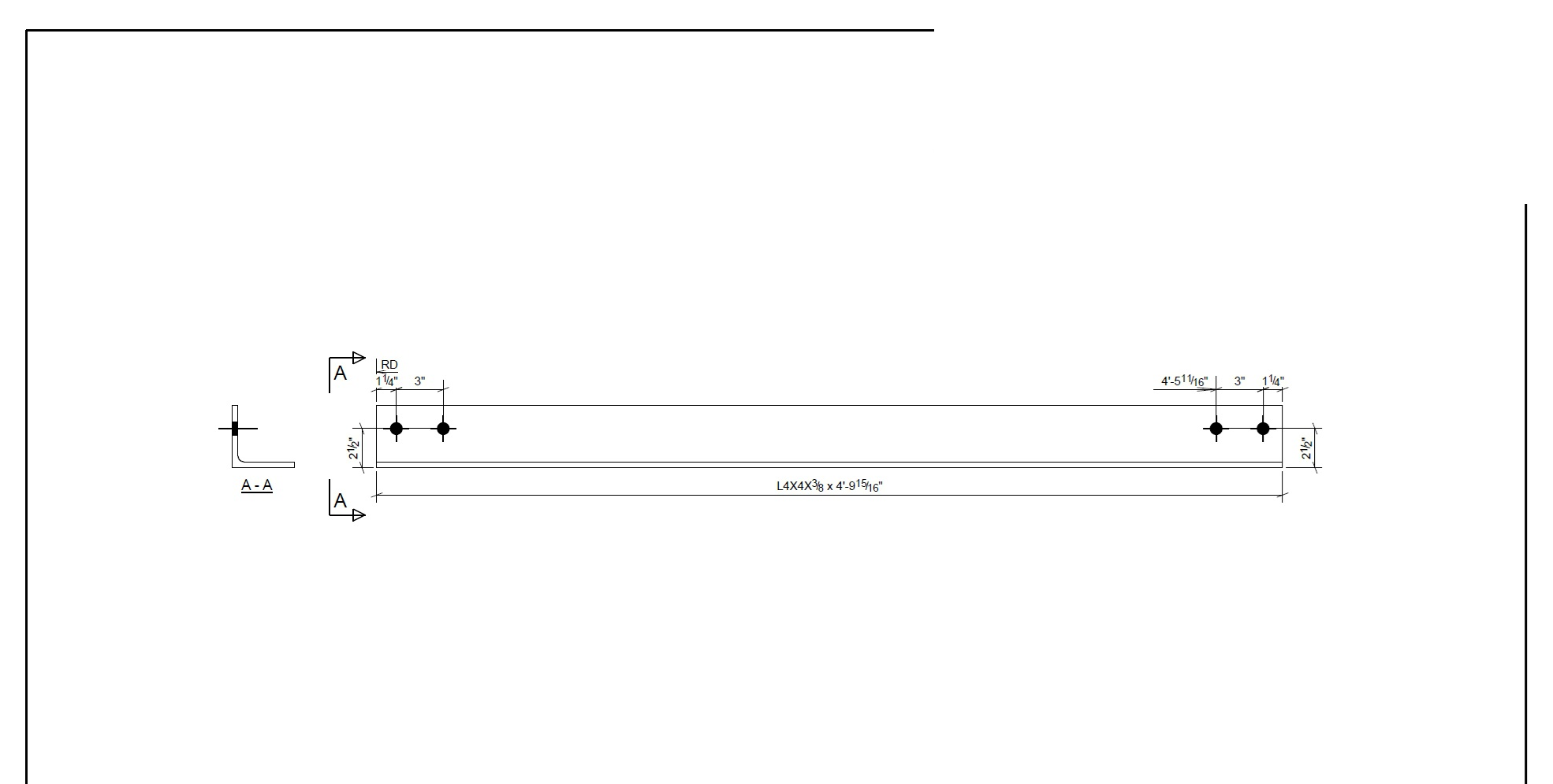 Fabrication drawing for structural steel bracing member with dimensions and cross-section