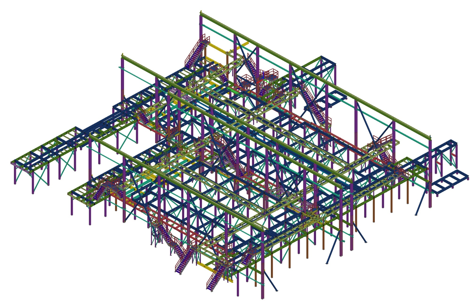 3D Tekla Structures model of large-scale industrial processing-line structural steel framing system