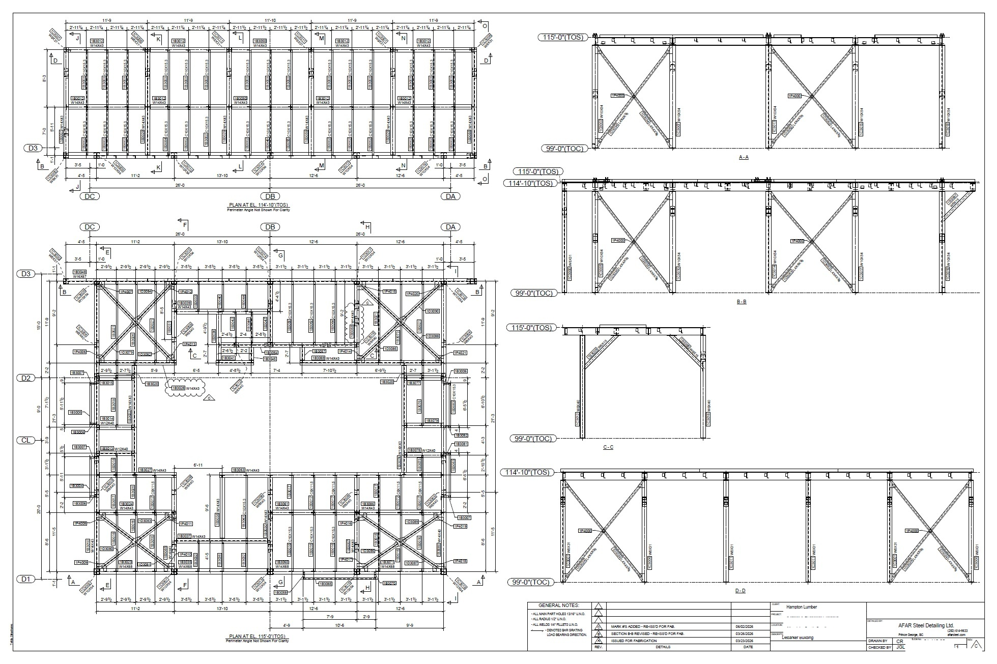 General arrangement drawing for debarker building structural steel